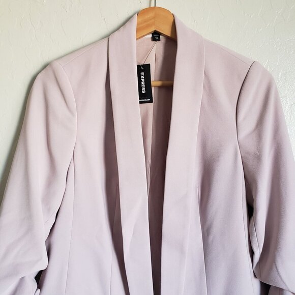 Express Ruched Sleeve Boyfriend Blazer Jacket Open Front Petal Pink Size XS NEW - Picture 3 of 12